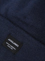 Jack & Jones DNA Mens Beanie Navy Blazer close-up view of fabric and label showing quality details