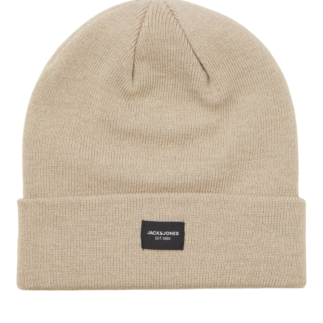 Jack & Jones DNA Mens Beanie Pure Cashmere front view, light beige color, stylish and comfortable knit design.