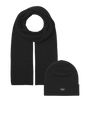Jack & Jones DNA Mens Hat & Scarf Black front view showing beanie and scarf.