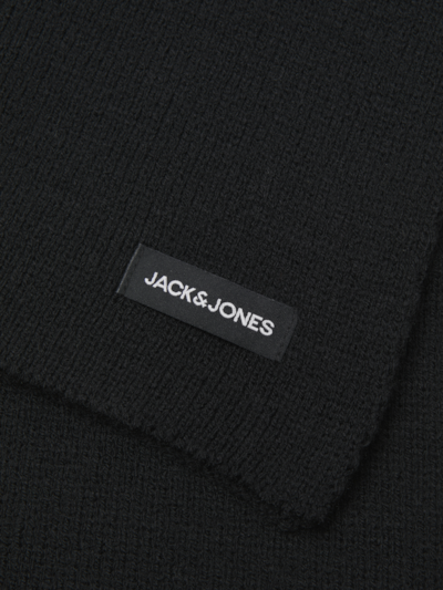 Jack & Jones DNA Mens Hat & Scarf Black detail view of tag on scarf fabric