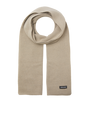 Jack & Jones DNA Mens Hat & Scarf Pure Cashmere beige scarf front view with logo detailing.