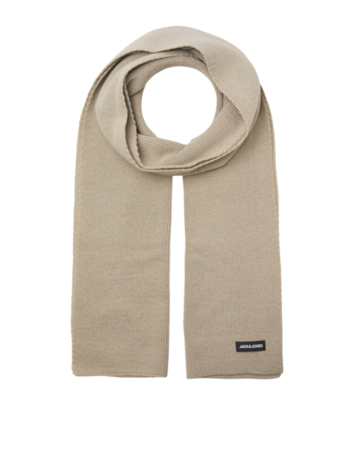 Jack & Jones DNA Mens Hat & Scarf Pure Cashmere beige scarf front view with logo detailing.