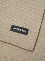 Detail view of Jack & Jones DNA Mens Hat & Scarf Pure Cashmere with label on beige fabric.