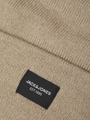Jack & Jones DNA Mens Hat & Scarf Pure Cashmere detail view showing label on beige knit fabric