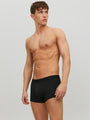 Jack & Jones WAISTBAND 3 Pack Trunks Mens Black side view on a model showcasing the elasticated waistband and fit.