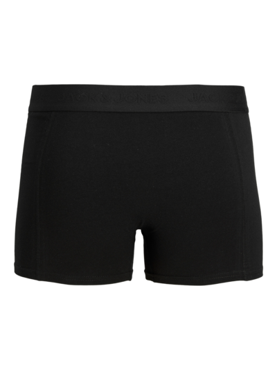 Jack & Jones WAISTBAND 3 Pack Trunks Mens Black front view showing elasticated waistband and black fabric.