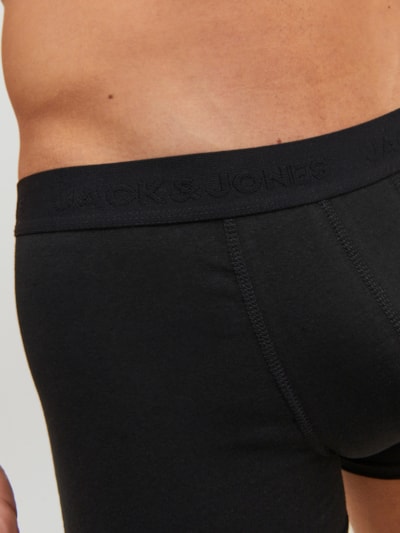 Jack & Jones WAISTBAND 3 Pack Trunks Mens Black side view showing elasticated waistband and smooth fabric.