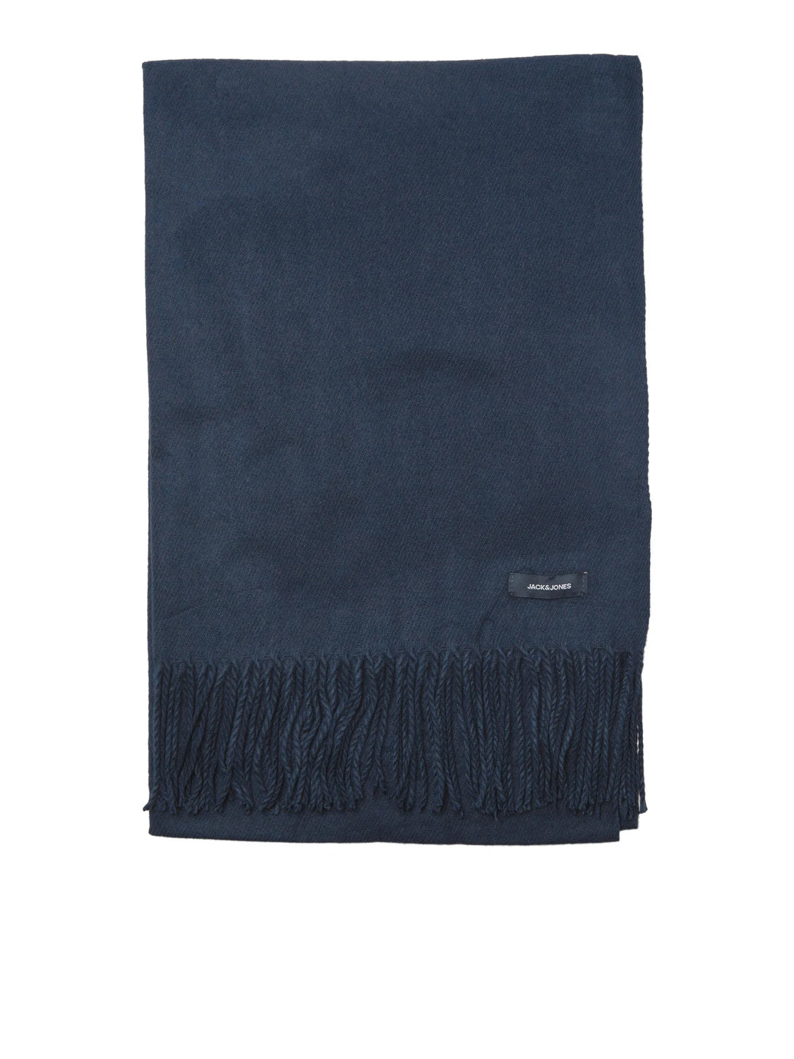 Jack & Jones SOLID WOVEN Mens Scarf Navy Blazer, front view showcasing elegant fringe detail.