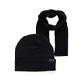 Jack & Jones JOLLY KNIT Mens Scarf & Beanie Giftset Black front view showing black beanie and scarf set.