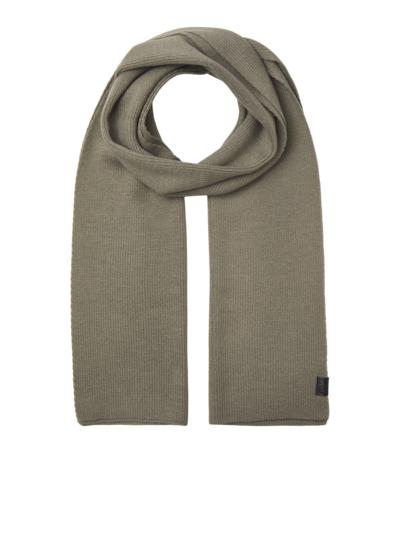 Jack & Jones JOLLY KNIT Mens Scarf & Beanie Giftset Overland Trek, detail view of olive green scarf.