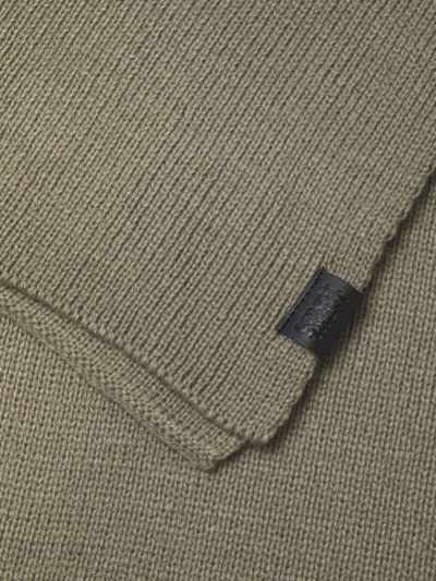 Jack & Jones JOLLY KNIT Mens Scarf & Beanie Giftset Overland Trek detail view showing soft olive green fabric and logo.