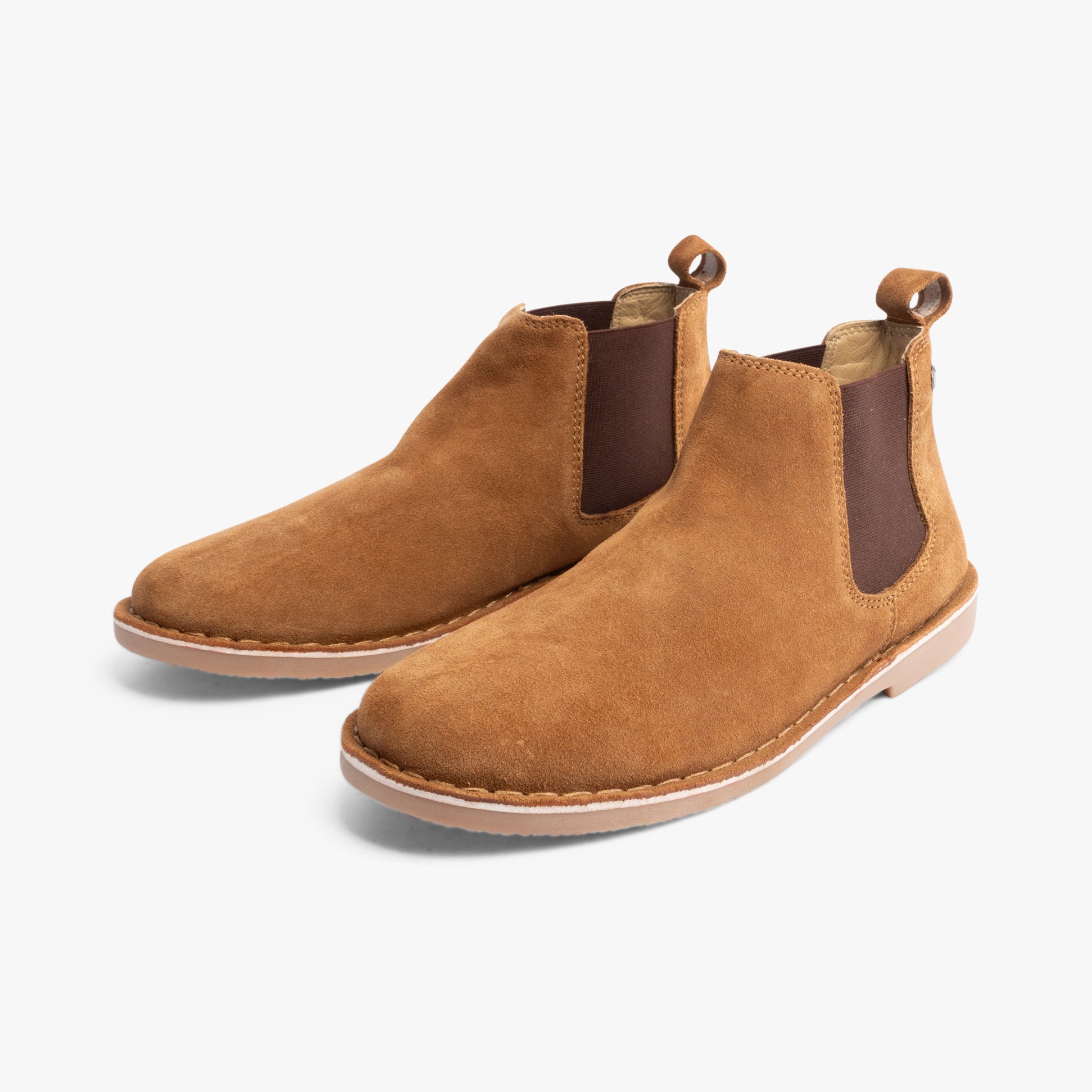 Jack & Jones BRAVO SUEDE Mens Chelsea Boots Cognac side view showcasing soft suede upper and elasticated side panels.