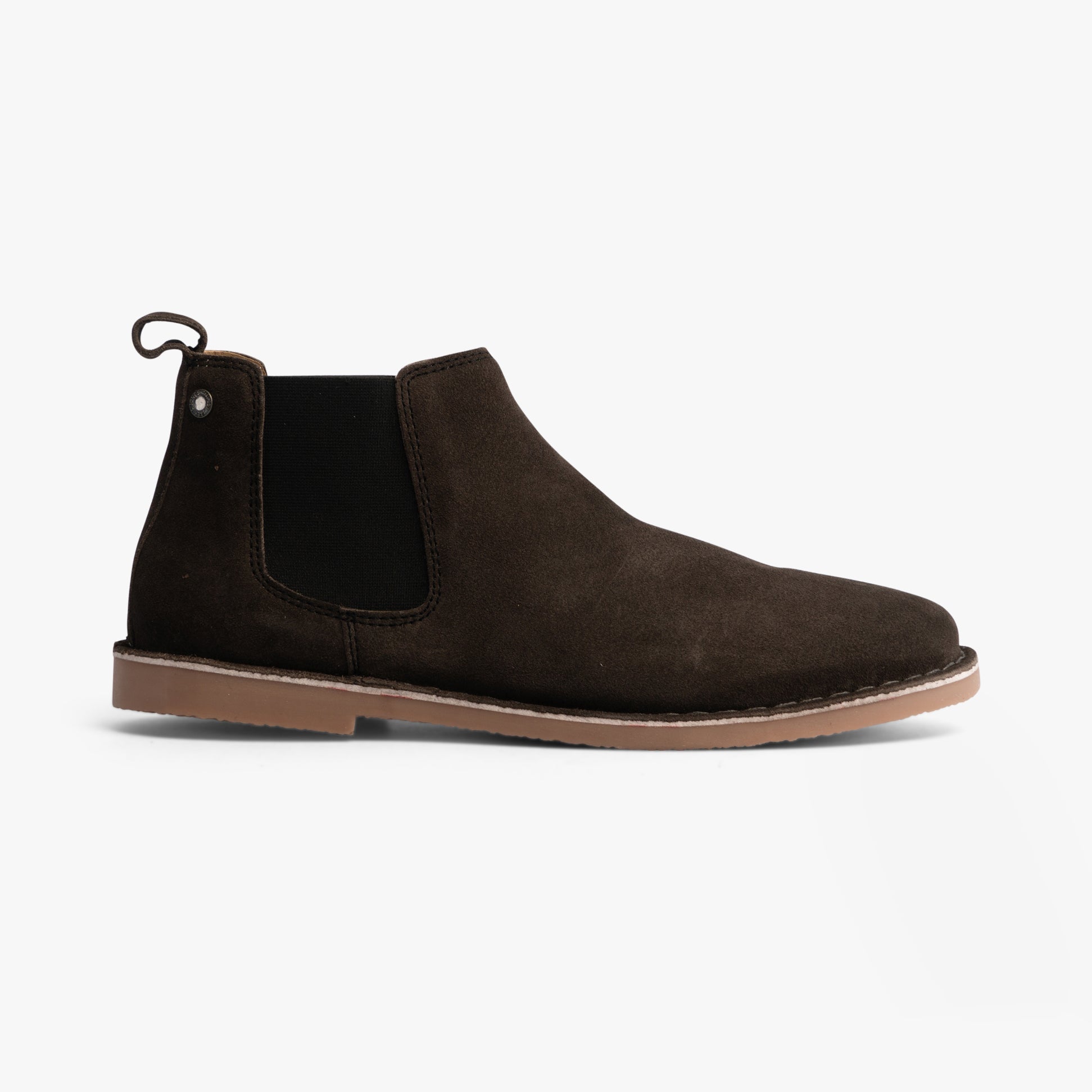 Jack & Jones BRAVO SUEDE Mens Chelsea Boots Pirate Black side view showcasing suede upper and rubber sole.