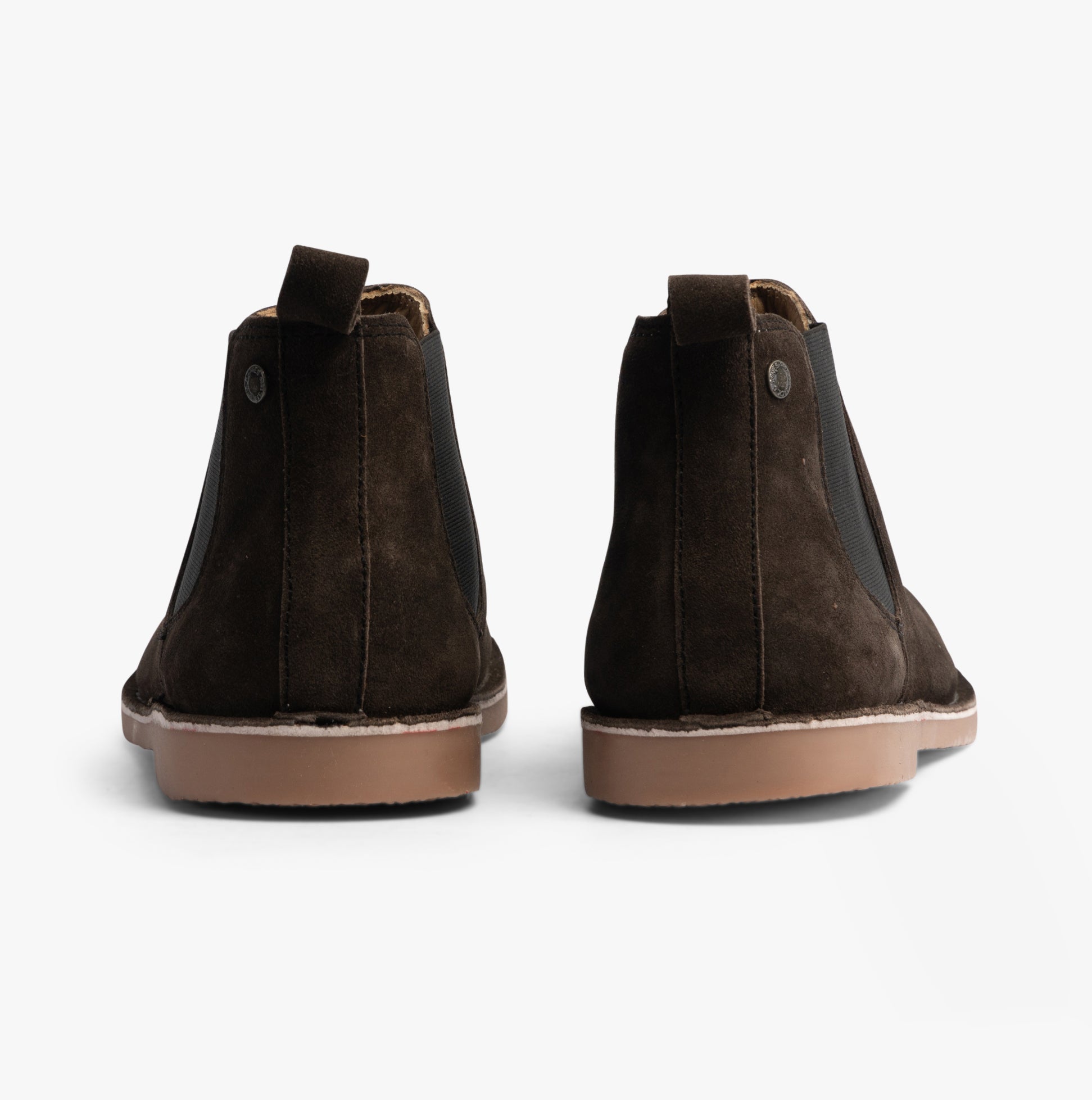 Jack & Jones BRAVO SUEDE Mens Chelsea Boots Pirate Black rear view showcasing suede material and elasticated side panels.