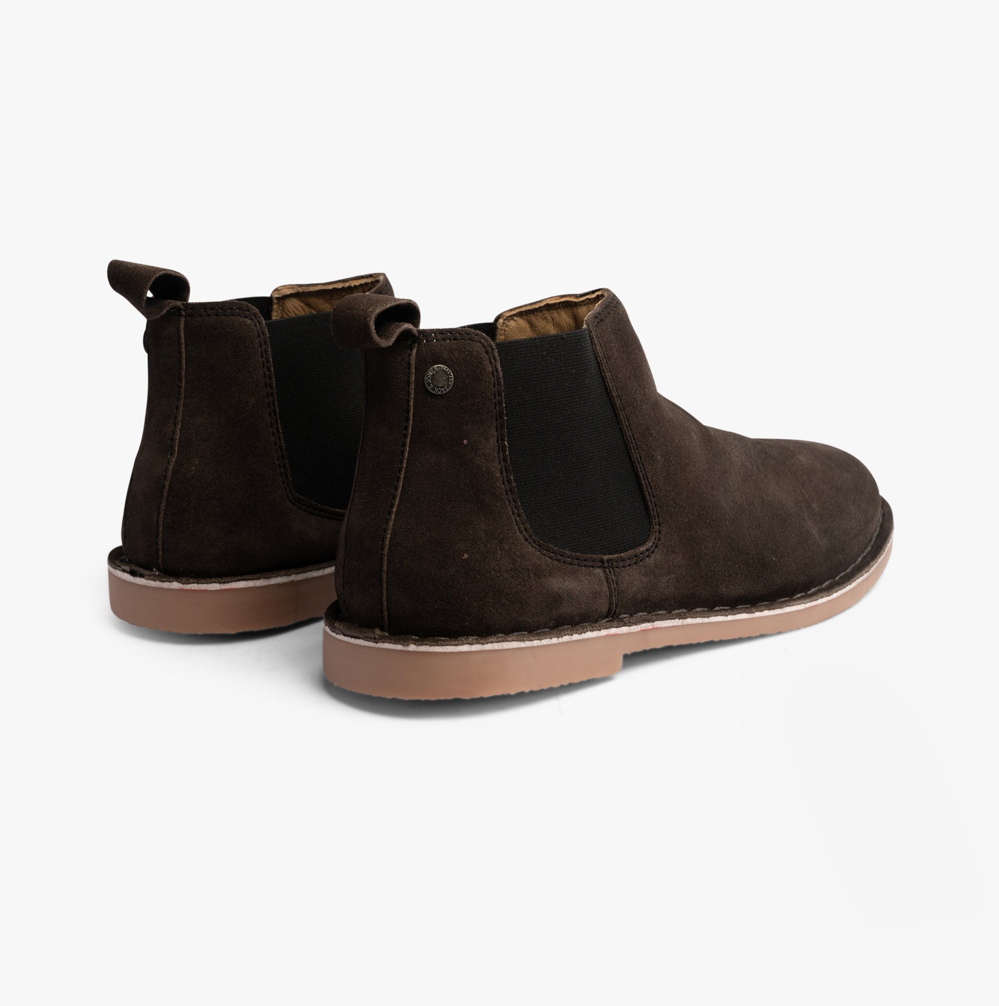 Jack & Jones BRAVO SUEDE Mens Chelsea Boots Pirate Black, rear view showcasing suede material and elasticated side panels.