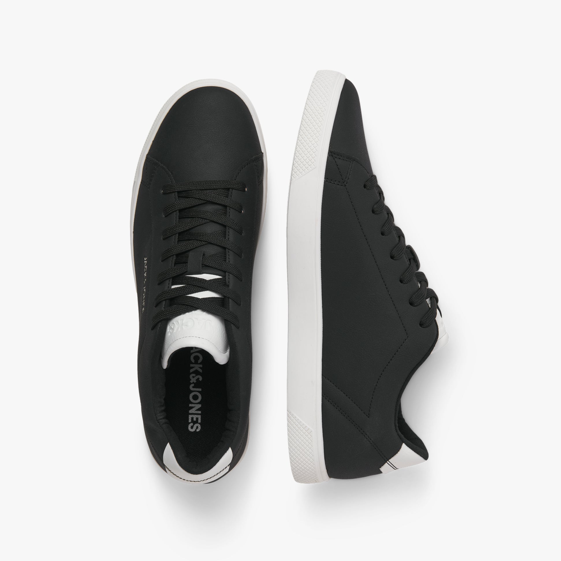 Jack & Jones BOSLEY PU Mens Trainers Anthracite top view with lace-up closure and low-top design.