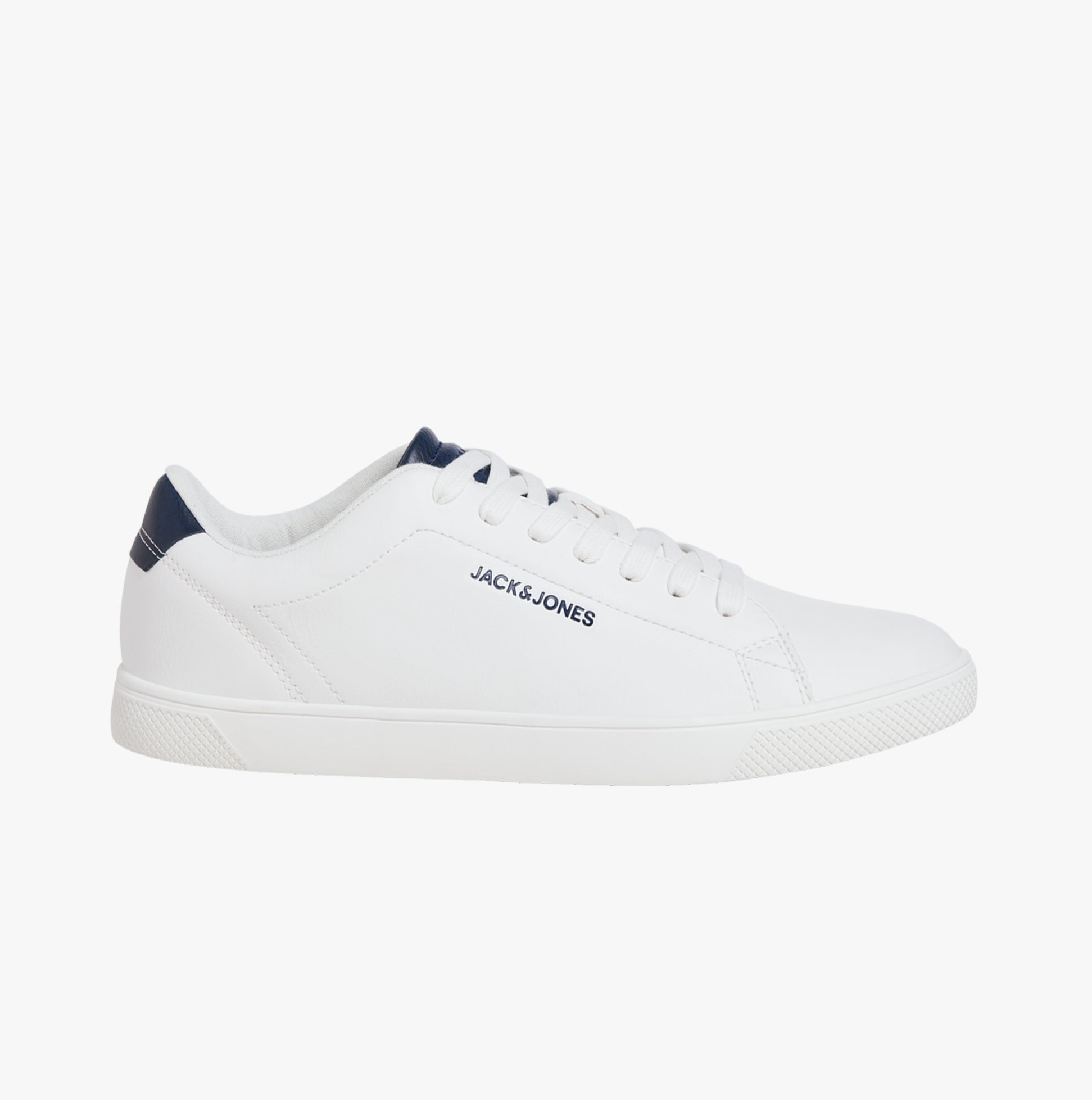 Jack & Jones BOSLEY PU Mens Trainers White side view showcasing casual lace-up design and lightweight PU material.