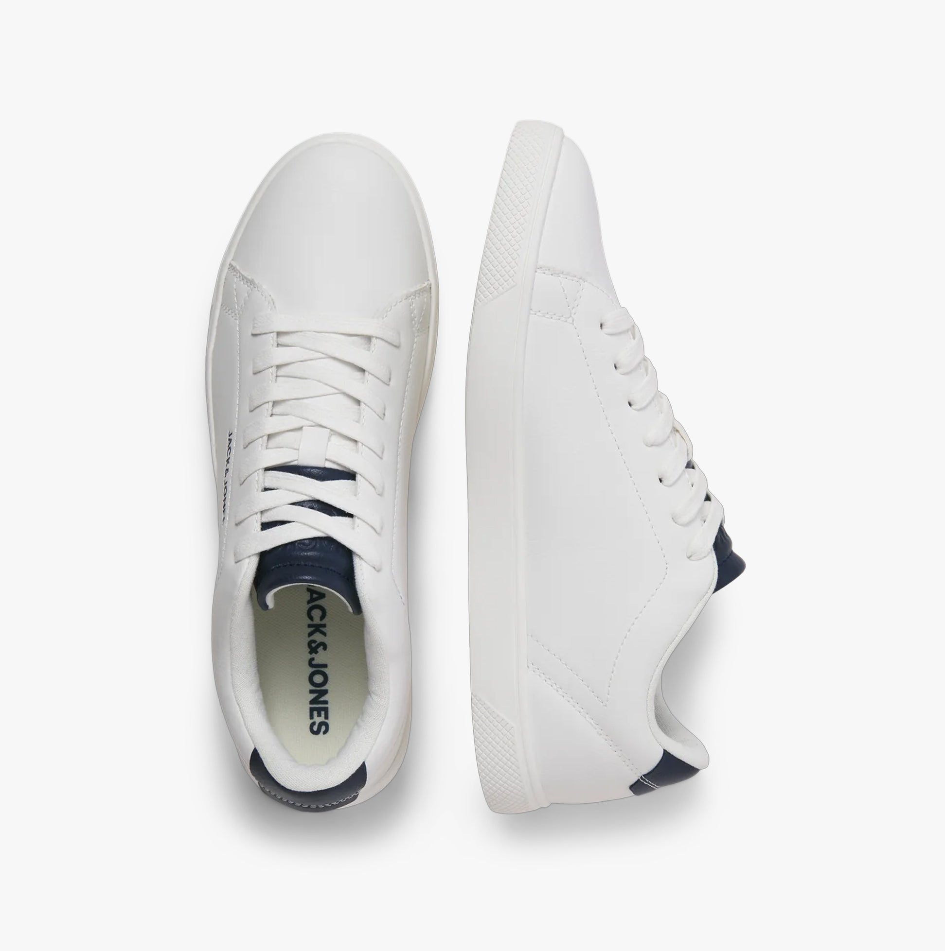 Top view of Jack & Jones BOSLEY PU Mens Trainers White showcasing lace-up design and lightweight comfort.