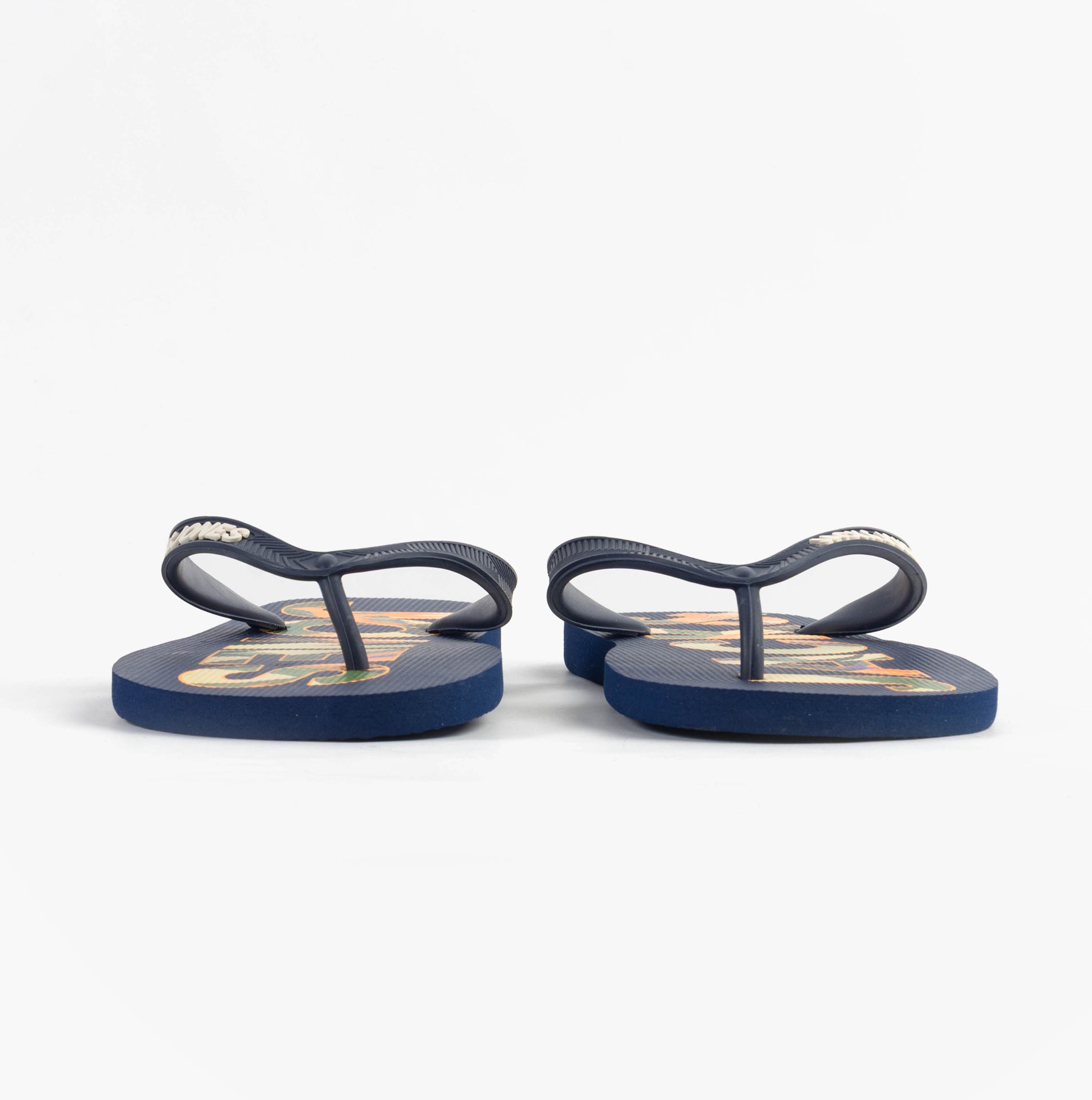Jack & Jones LOGO PALM PRINT Mens Flip-Flops Medieval Blue back view showcasing synthetic material and flat heel.