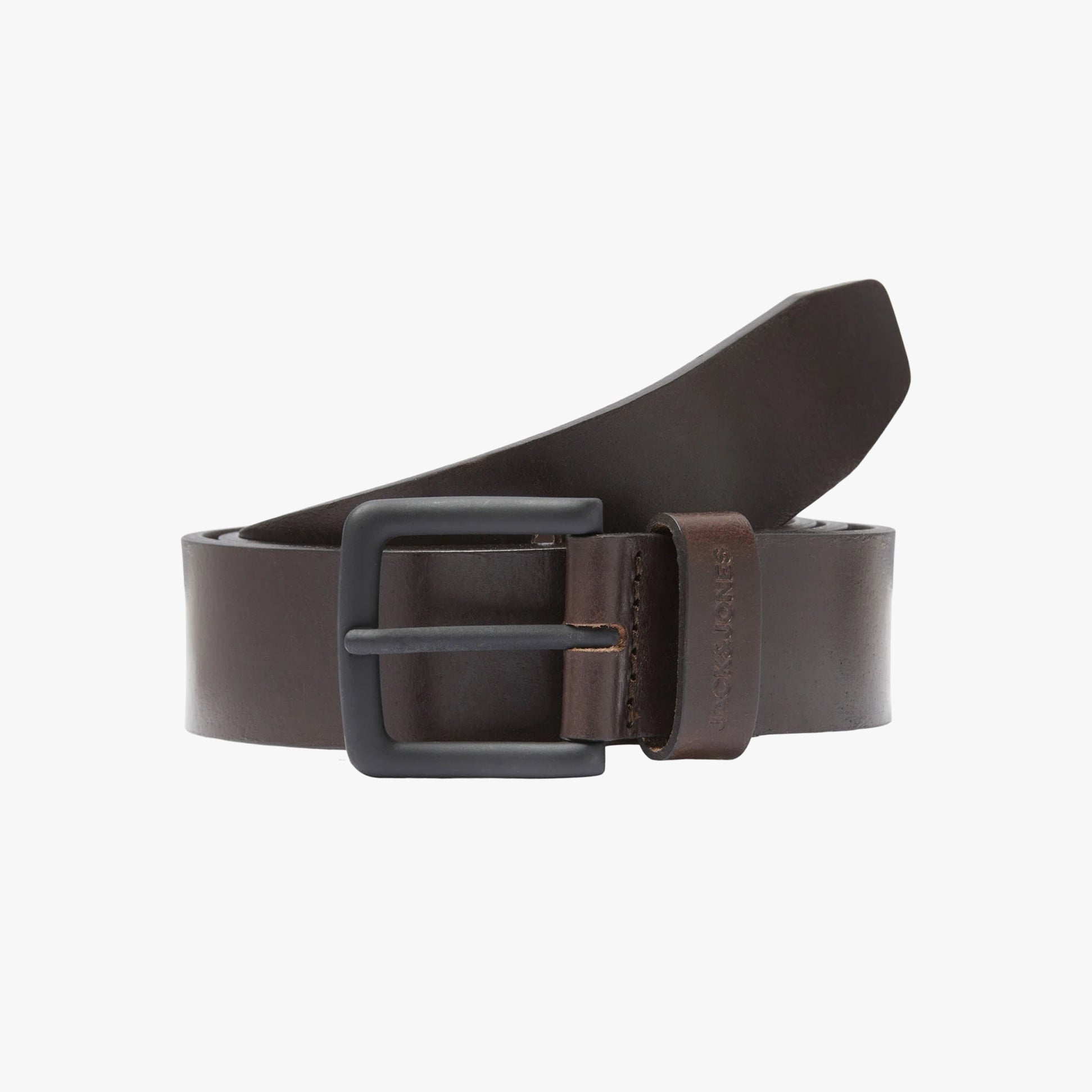 Jack & Jones ROMA Mens Belt Brown Coffee, front view detailing adjustable strap and buckle, leather material.