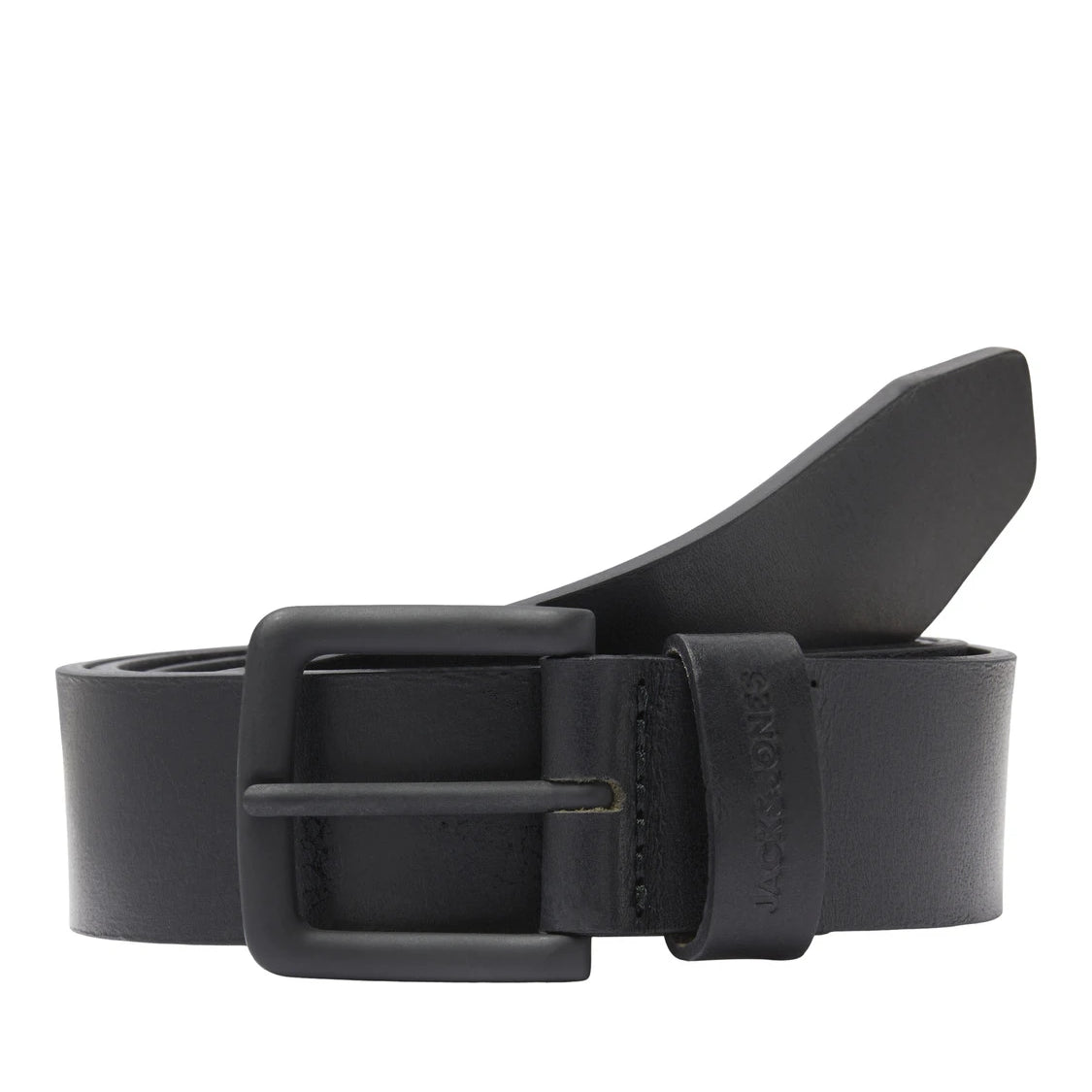 Jack & Jones ROMA Mens Belt Black front view with adjustable buckle and leather design, 3.5 cm wide.