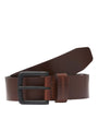 Jack & Jones ROMA Mens Belt Brown Stone side view with adjustable strap and buckle fastening, showcasing sleek leather finish.