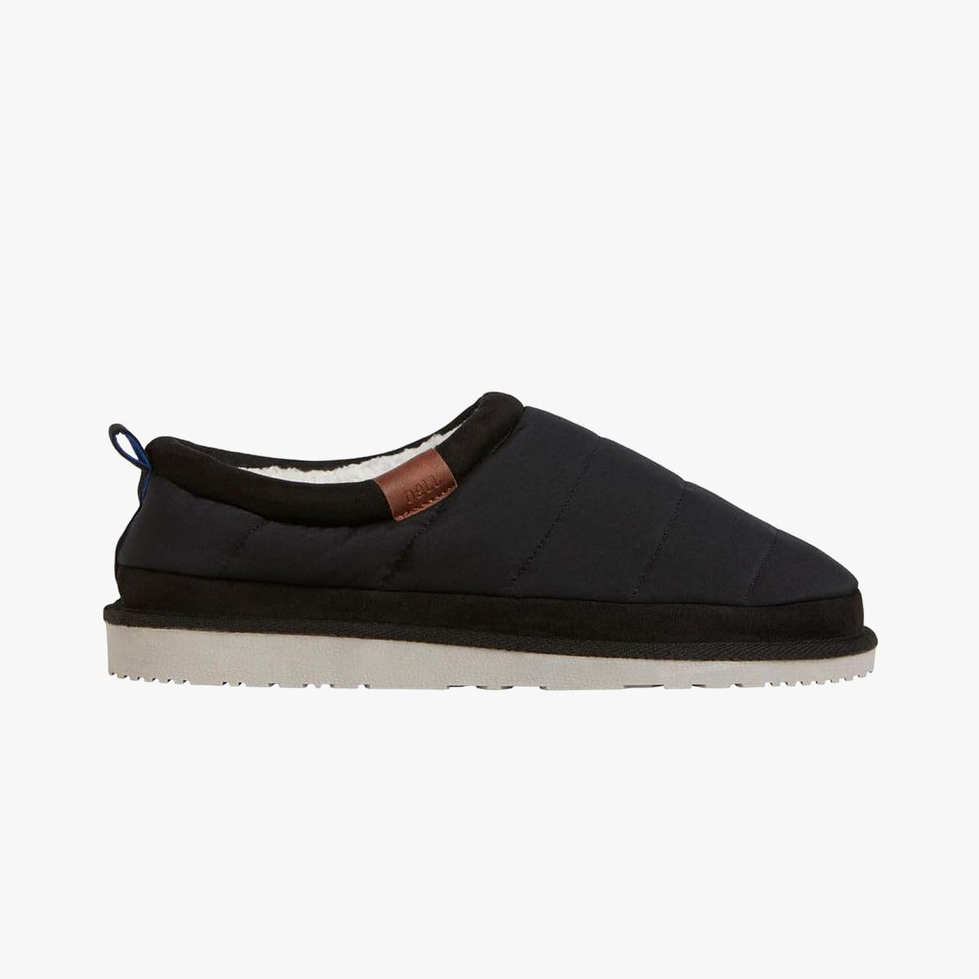 Jack & Jones PUFF MULE Mens Mule Slippers Black side view showing the slip-on design and round toe style.