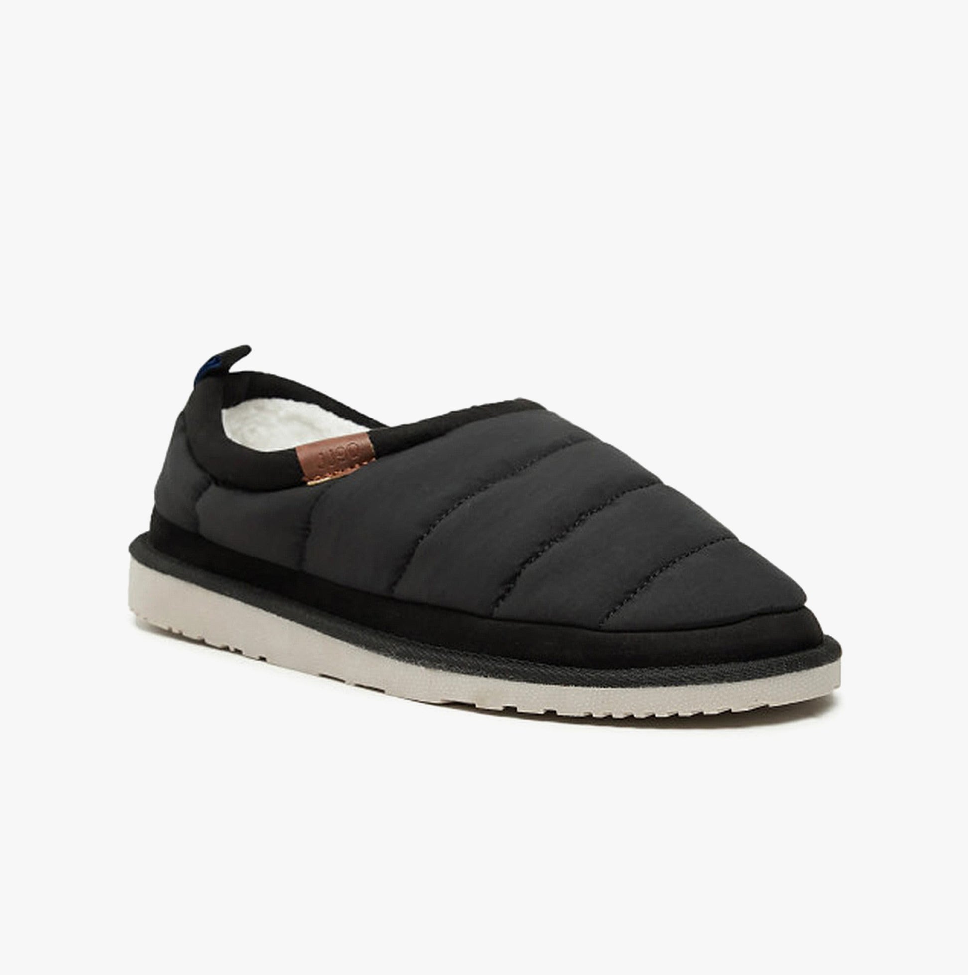 Jack & Jones PUFF MULE Mens Mule Slippers Black side view with quilted upper and soft lining.