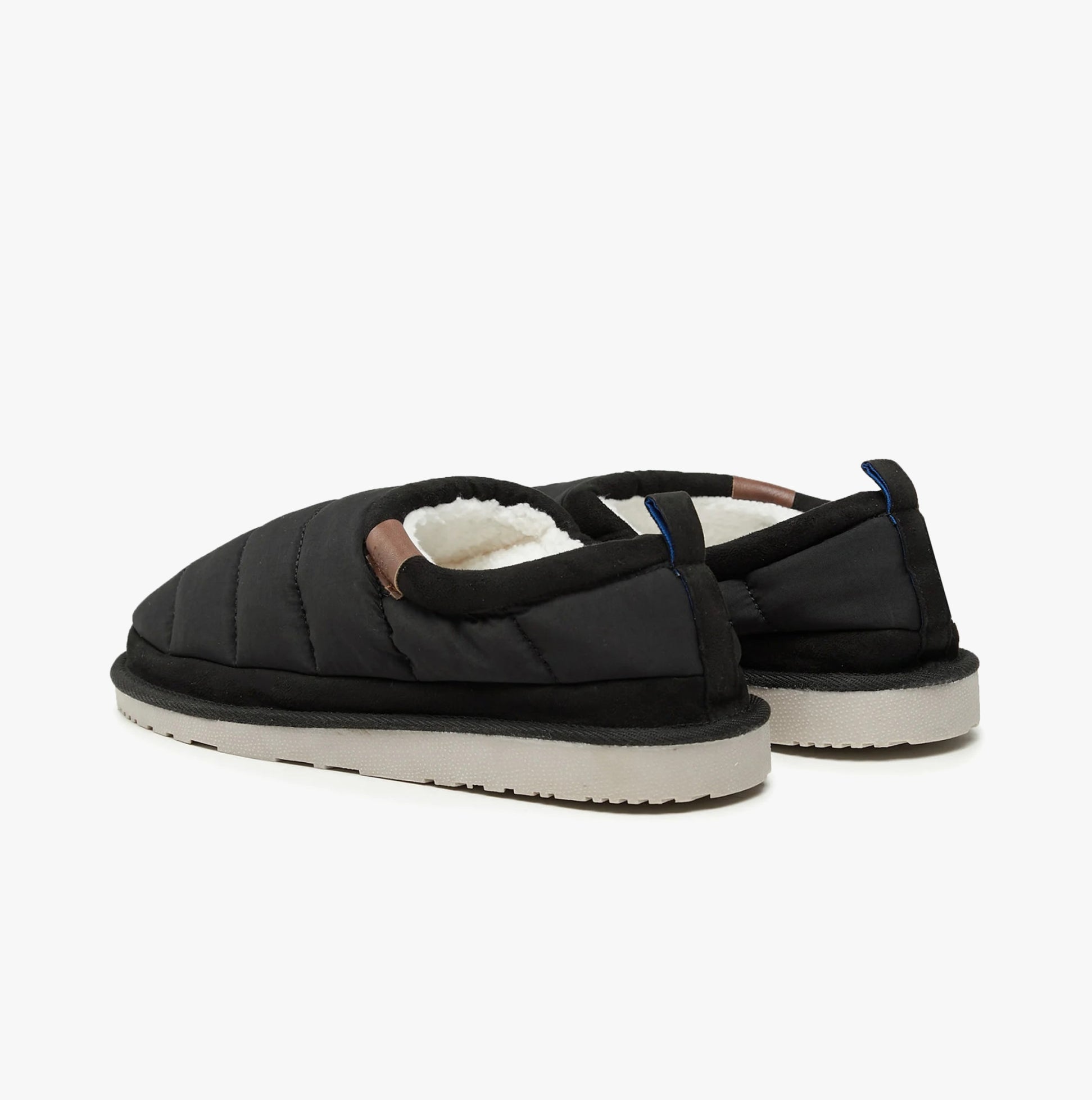 Jack & Jones PUFF MULE Mens Mule Slippers Black side view with soft lining and rubber sole.