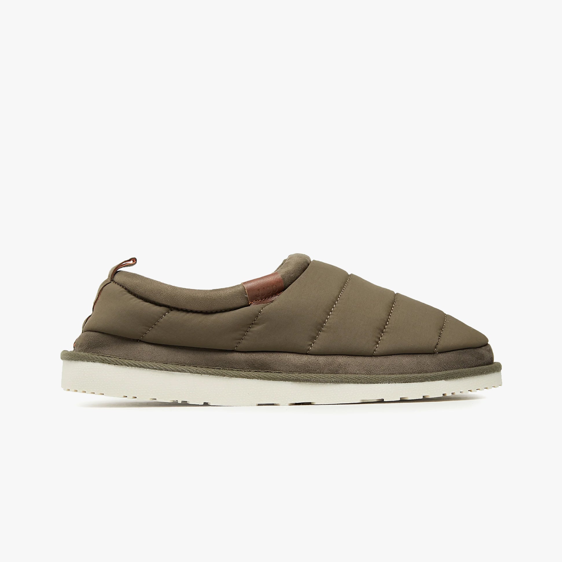 Jack & Jones PUFF MULE Mens Mule Sandals Dark Olive side view showcasing slip-on design and comfort features.