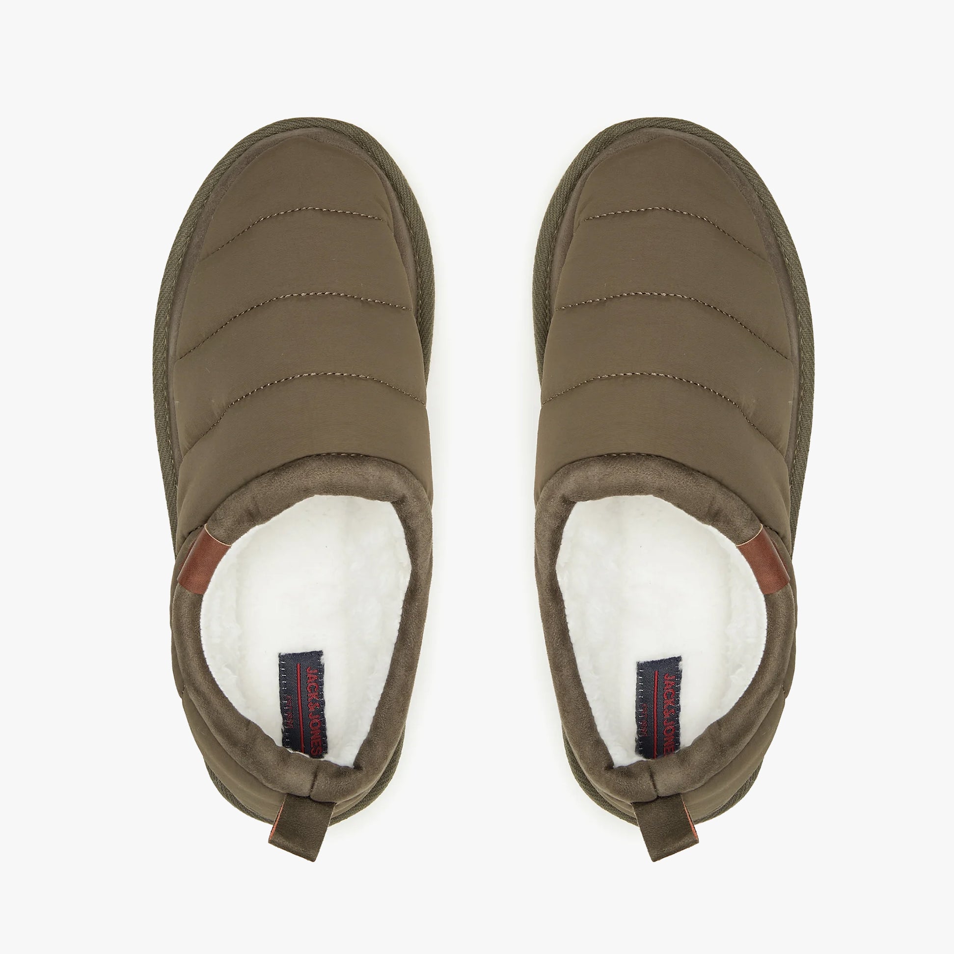 Jack & Jones PUFF MULE Mens Mule Sandals Dark Olive top view showcasing soft padding and slip-on design.