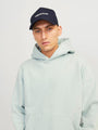 Jack & Jones VESTERBRO Mens Cap Sky Captain front view worn by model, featuring baseball cap style and comfortable cotton material.