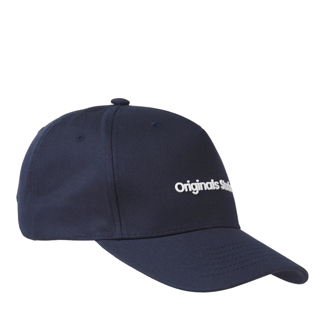 Jack & Jones VESTERBRO Mens Cap Sky Captain side view, navy blue baseball cap with white logo.