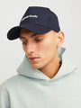 Jack & Jones VESTERBRO Mens Cap Sky Captain detail view worn by model with hoodie