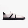 Jack & Jones MAMBO Mens Trainers Bright White side view with black stripes and rubber sole.
