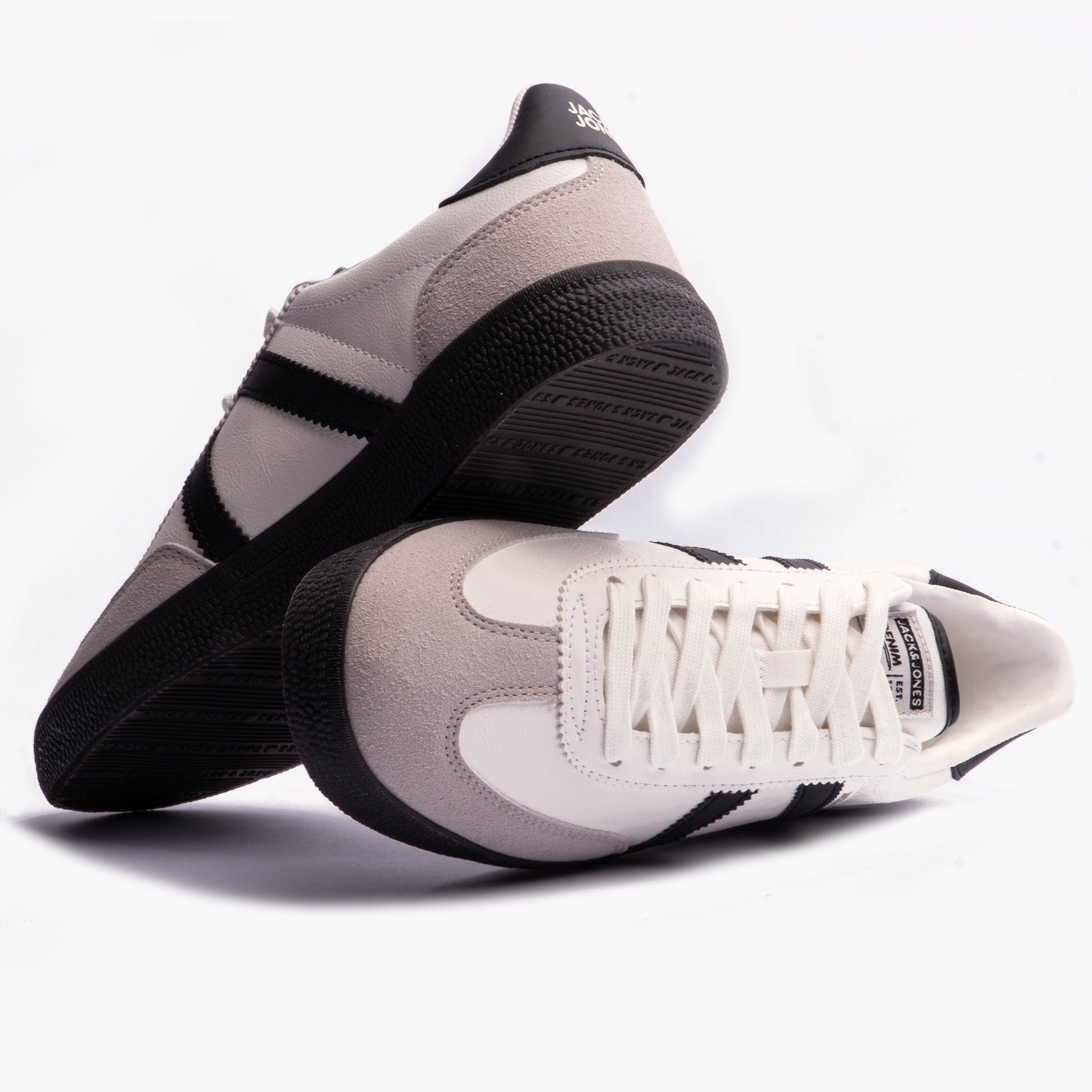 Jack & Jones MAMBO Mens Trainers Bright White side view, showcasing lace-up closure and casual design.