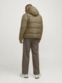 Jack & Jones WORLD Mens Puffer Jacket Elmwood back view showing adjustable hood and warm padding.