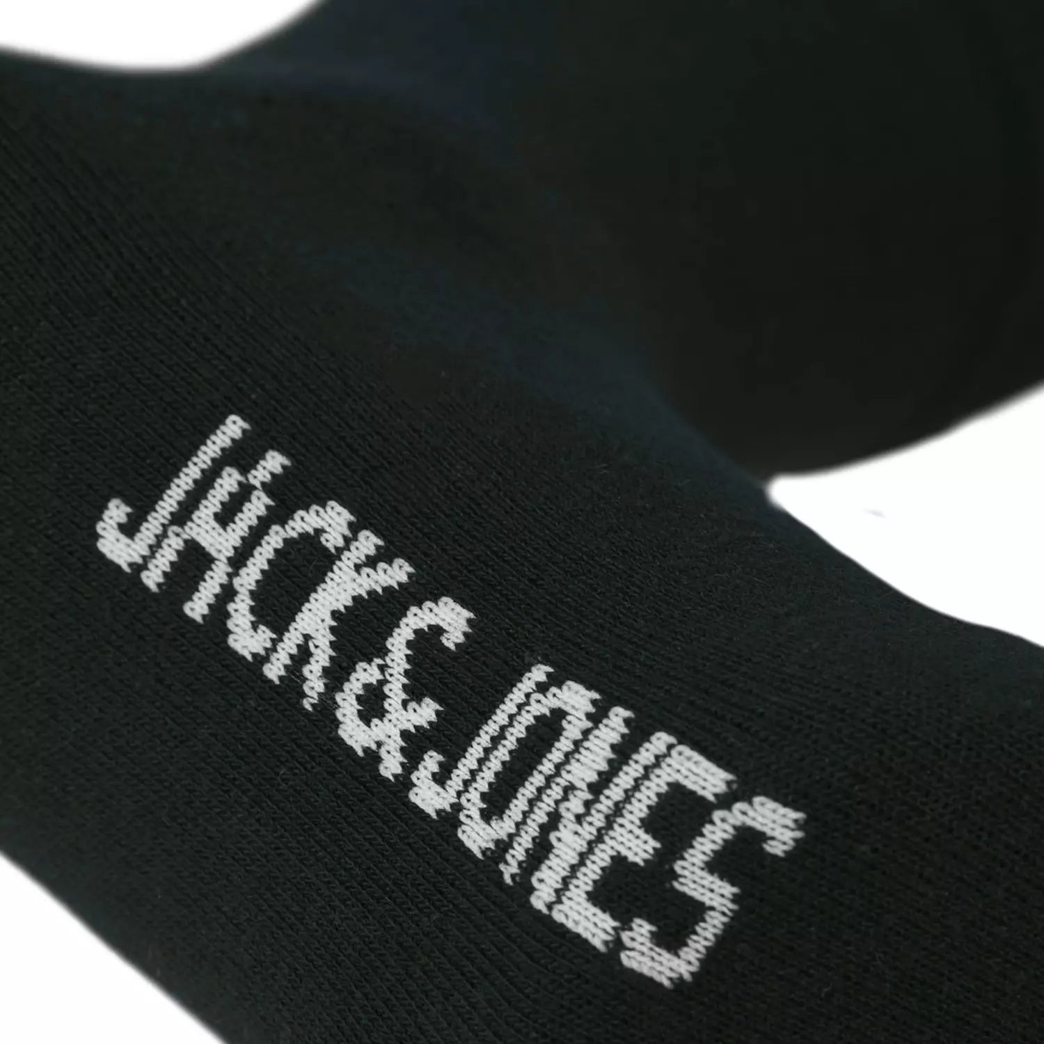 Jack & Jones RAFAEL Mens Socks Black close-up view highlighting logo detail on side.
