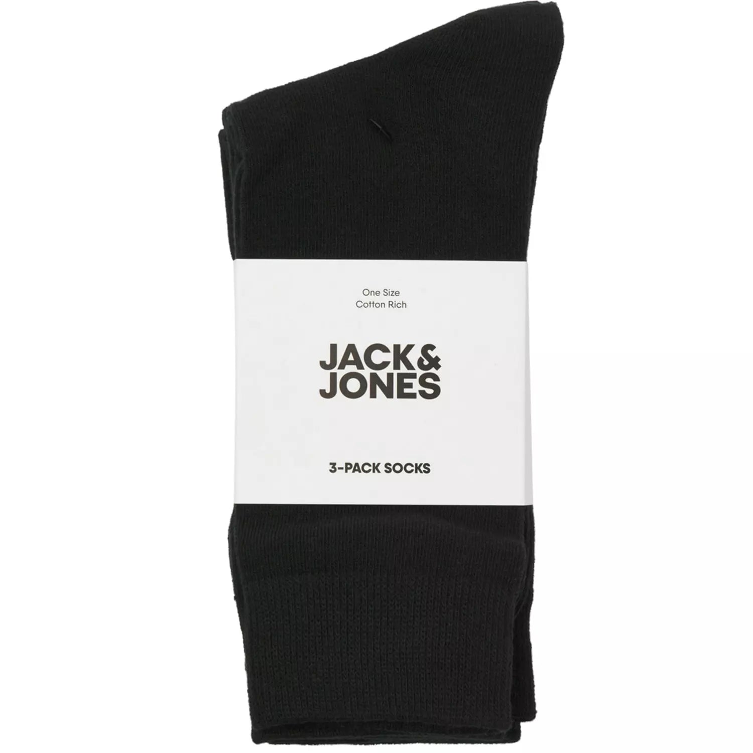 Jack & Jones RAFAEL Mens Socks Black front view showing packaging of 3 pack socks in black color.