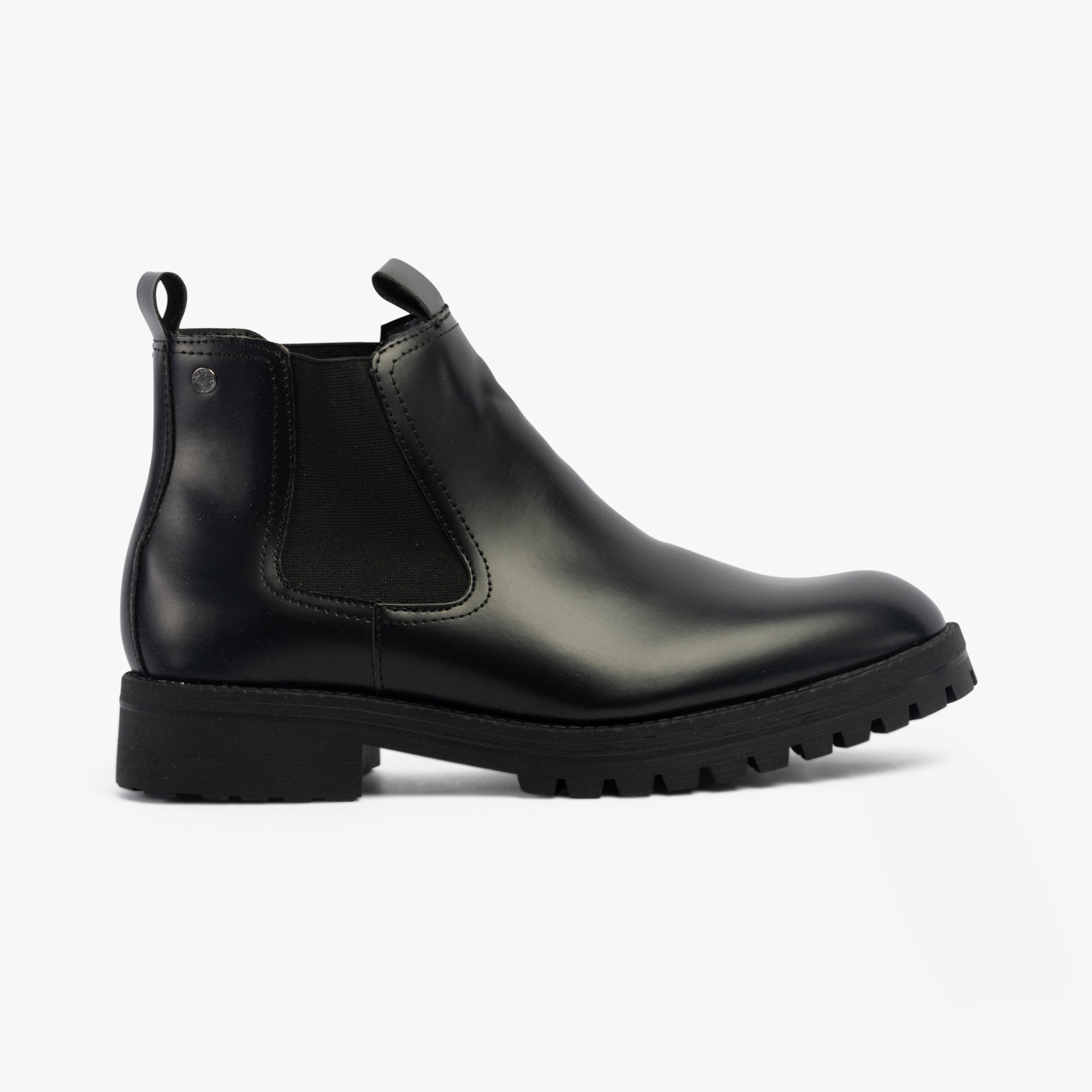 Jack & Jones CAMDEN PU Mens Chelsea Boots Anthracite side view showcasing sleek design and elasticated side panel.