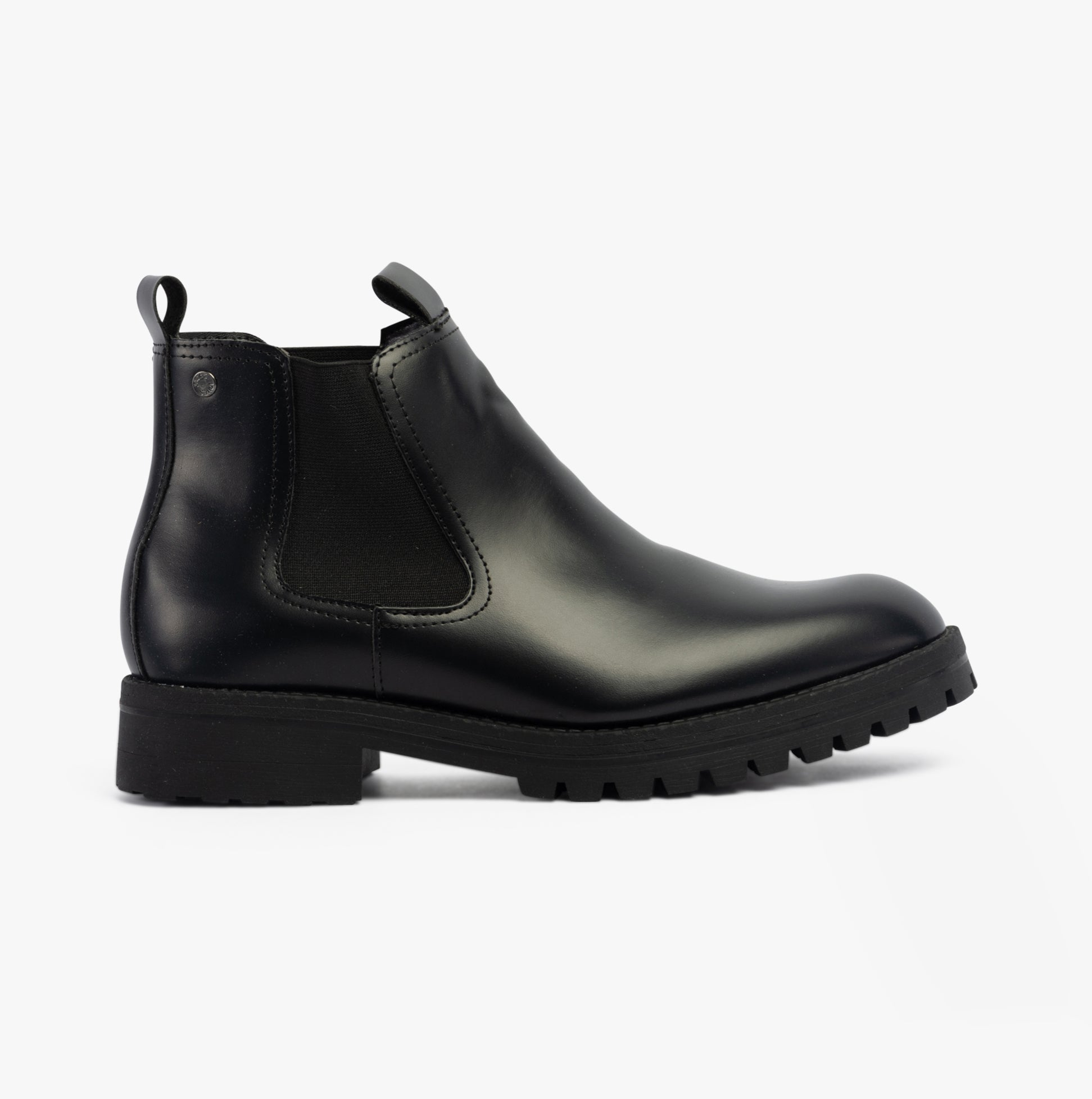 Jack & Jones CAMDEN PU Mens Chelsea Boots Anthracite side view showcasing sleek design and elasticated side panel.