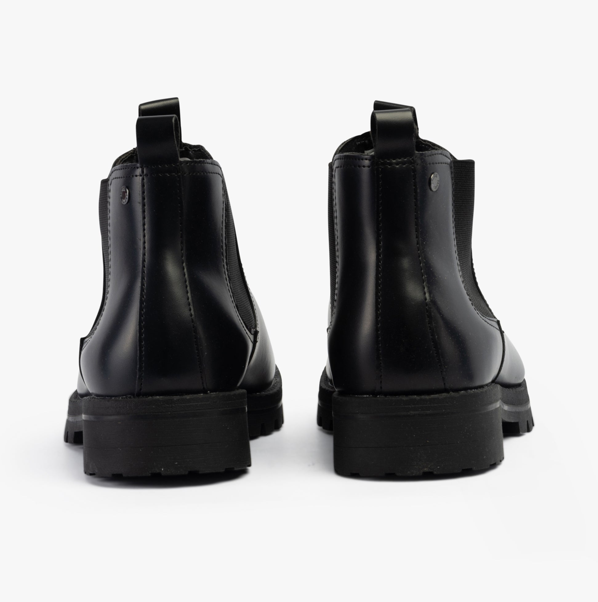 Jack & Jones CAMDEN PU Mens Chelsea Boots Anthracite rear view showing the sleek black design of the ankle boots.