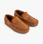 Jack & Jones MARK Mens Slippers Cognac, side view, moccasin style slippers with round toe and cozy warm lining.