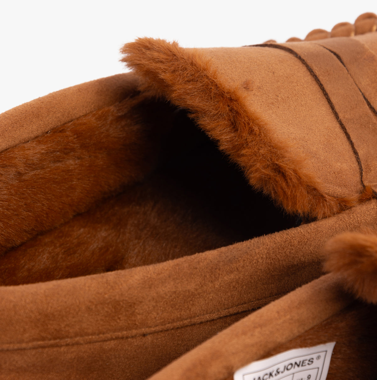 Interior detail view of Jack & Jones MARK Mens Slippers Cognac showing soft lining and textile upper.