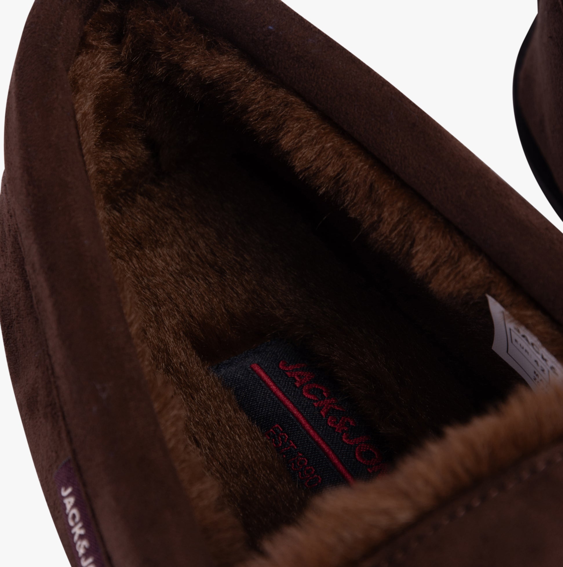 Jack & Jones MARK Mens Slippers Java detail view showing soft, warm lining and textile upper material.