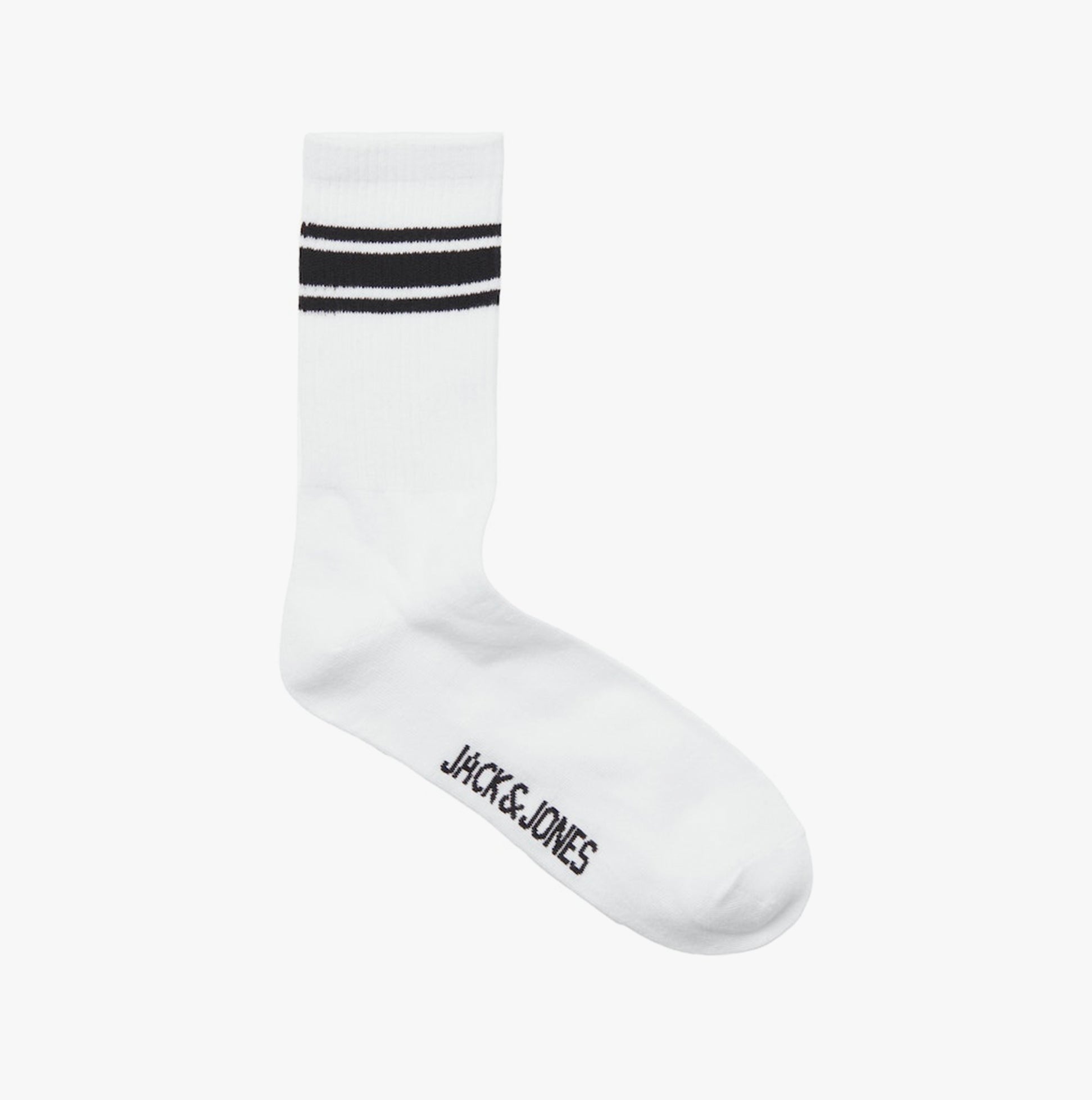 Jack & Jones TREY Mens 5-Pack Socks Bright White side view showcasing white sock with black stripes.