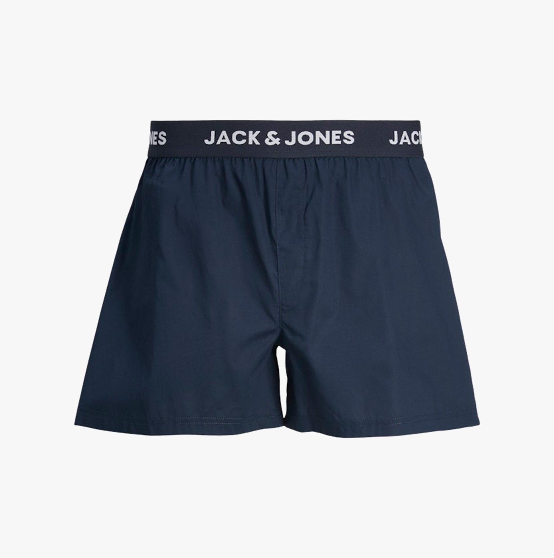 Jack & Jones HECTOR WOVEN Mens 3 Pack Boxer Shorts Navy Blazer front view showing elasticated waistband.