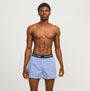 Jack & Jones HECTOR WOVEN Mens 3 Pack Boxer Shorts Navy Blazer front view on model, showing elastic waistband and design details.