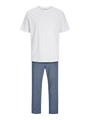Jack & Jones BASIC TEE Mens Pyjama Set White front view showcasing white tee and blue striped pants.