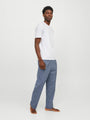 Jack & Jones BASIC TEE Mens Pyjama Set White side view showing model wearing white tee and striped pants.